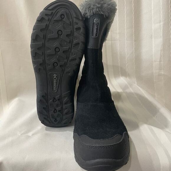 COLUMBIA BOOTS 200 GRAMS WINTER SNOW BLACK COZY FAUX FUR/ LEATHER SZ 7 GOTHCORE - Picture 4 of 13